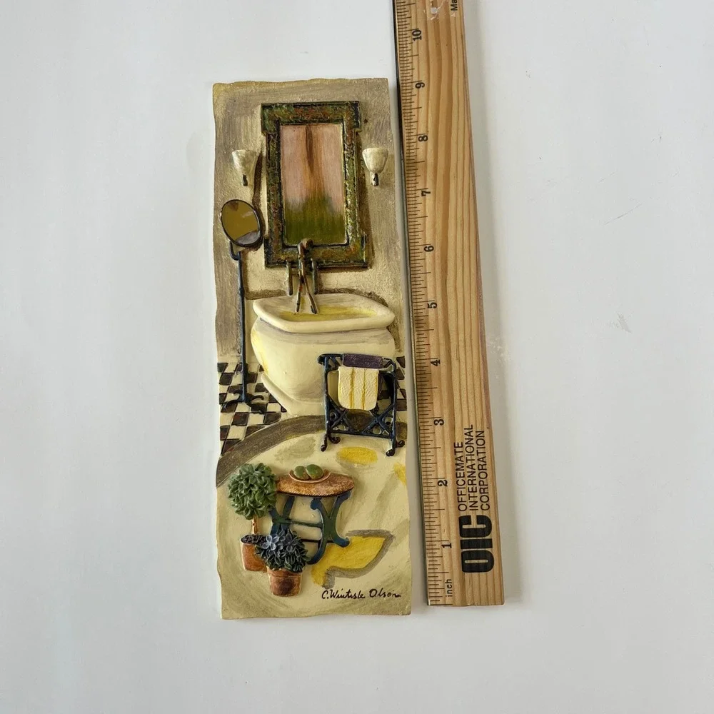 C.‎ Wintisle Olson Bathroom Scene 3D Resin Wall Plaque Art Clawfoot Tub Vintage